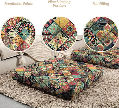 Mandala Meditation Cushion, Boho Meditation Mat, Meditation Pillows for Sitting on Floor, Cushions for Sitting in Home and Outdoor, Square Floor Pillows Cushion Seating for Yoga 22'' X 22''