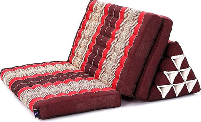 Leewadee 3-Fold Mat XXL with Triangle Cushion – Firm TV Pillow, Foldable Mattress with Cushion Made of Kapok, 67 x 31 inches, Red
