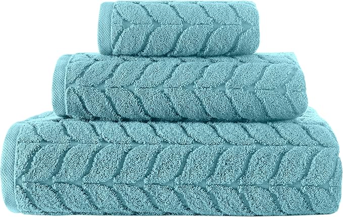 BAGNO MILANO Turkish Bath Towels, Soft Plush Jacquard Luxury Bath Towels, Quick Dry Towel Set (Aqua Green, 3 pcs Towel Set)