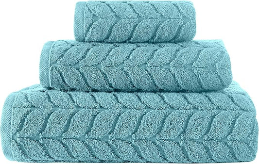 BAGNO MILANO Turkish Bath Towels, Soft Plush Jacquard Luxury Bath Towels, Quick Dry Towel Set (Aqua Green, 3 pcs Towel Set)