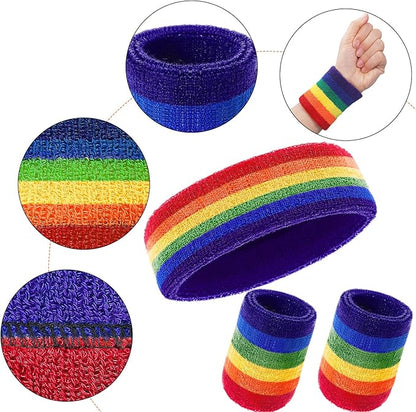 WILLBOND 3 Pcs Sweatbands Set 80s 90s Neon Sports Headband Tennis Striped Sweat Band Sports Competitions Games for Men Women Party Supplies