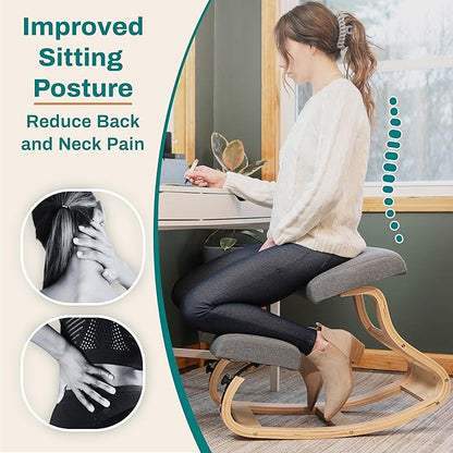 Ergonomic Kneeling Chair with 2 Knee Pads - Adjustable Height Rocking Knee Chair for Posture and Back Support for Home and Office - Angled Kneeling Stool, Moonstone Grey