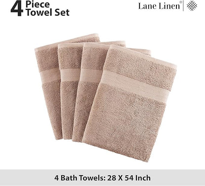 LANE LINEN 100% Cotton Bath Towels Set of 4 (28"x54") - Ring Spun Cotton Bathroom Towel Sets - Quick Dry, Highly Soft & Absorbent Large Shower Towels for Bathroom - Sustainabaly Produced - Taupe