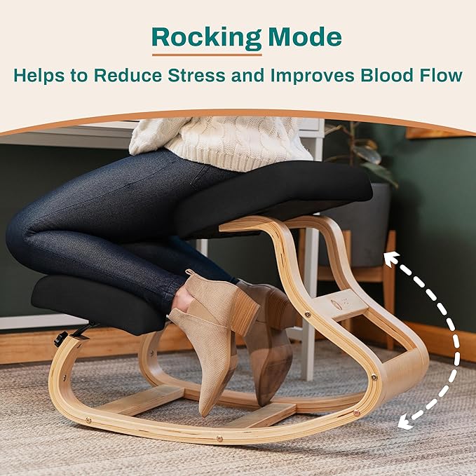 Ergonomic Kneeling Chair with Adjustable Seats - Knee Chair for Posture Correction & Kneel Rocking Stool for Desk - Back Pain Relief and Support for Home and Office (Modern, Black Sand)