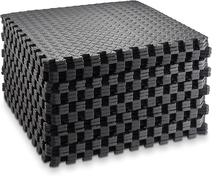 Philosophy Gym Pack of 30 Exercise Flooring Mats - 24 x 24 Inch Foam Rubber Interlocking Puzzle Floor Tiles - Black