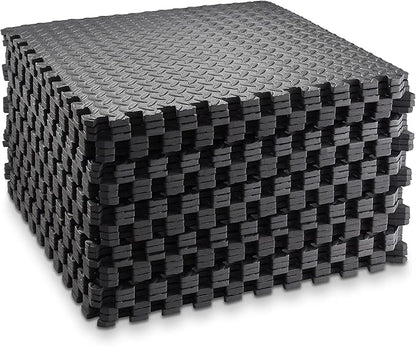 Philosophy Gym Pack of 30 Exercise Flooring Mats - 24 x 24 Inch Foam Rubber Interlocking Puzzle Floor Tiles - Black