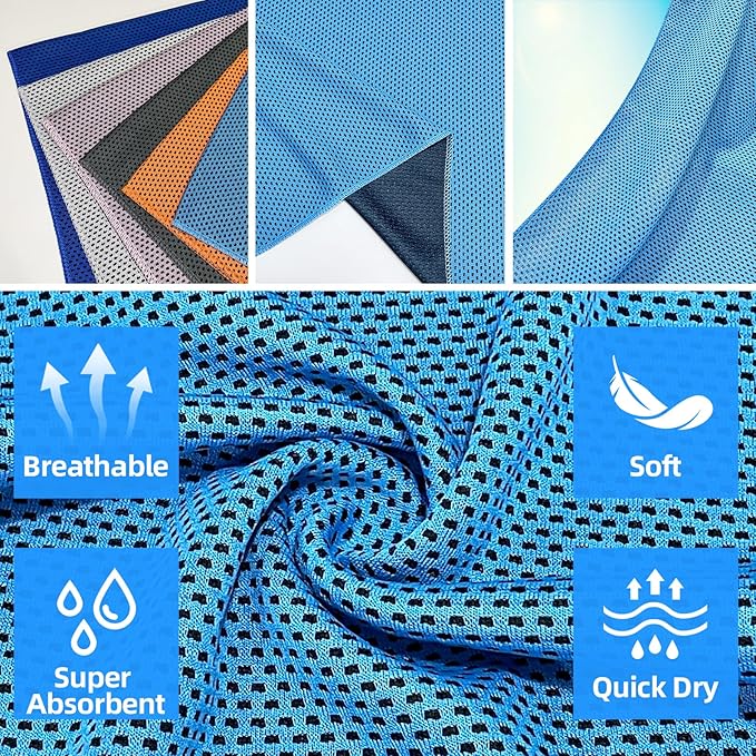 Cooling Towel (40"x12") for Sweat 4pcs Sweat Towels Cooling Towels for Neck and Face Soft Breathable Chilly Sports Towel for Yoga,Gym,Golf,Camping,Running,Fitness,Workout…