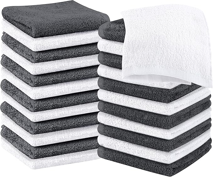 Utopia Towels 24 Pack Cotton Washcloths Set, 100% Ring Spun Cotton, Premium Quality Flannel Face Cloths, Highly Absorbent and Soft Feel Fingertip Towels, Grey, White