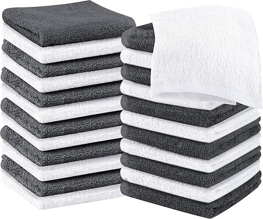 Utopia Towels 24 Pack Cotton Washcloths Set, 100% Ring Spun Cotton, Premium Quality Flannel Face Cloths, Highly Absorbent and Soft Feel Fingertip Towels, Grey, White