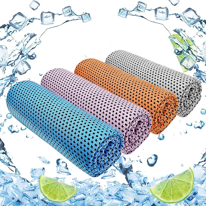Cooling Towel (40"x12") for Sweat 4pcs Sweat Towels Cooling Towels for Neck and Face Soft Breathable Chilly Sports Towel for Yoga,Gym,Golf,Camping,Running,Fitness,Workout…