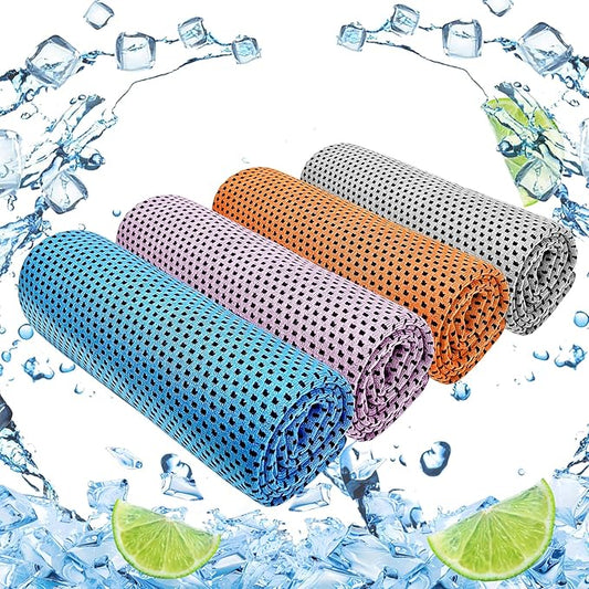 Cooling Towel (40"x12") for Sweat 4pcs Sweat Towels Cooling Towels for Neck and Face Soft Breathable Chilly Sports Towel for Yoga,Gym,Golf,Camping,Running,Fitness,Workout…