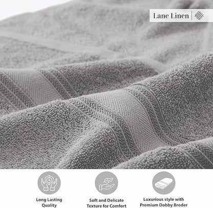 LANE LINEN 100% Cotton Bath Towels Set of 4 (28"x54") - Zero Twist, Mercerized Cotton Extra Large Bathroom Towel Sets - Quick Dry, Soft & Absorbent Grey Towels Set - Pre Shrunk, Fade Resistant - Grey