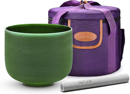 TOPFUND Green F Note Crystal Singing Bowl Heart Chakra 10 inch with Heavy Duty Carrying Case and Suede Mallet