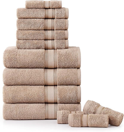 LANE LINEN Luxury Bath Towels Set - 12 Piece, 100% Cotton, Zero Twist, Super Soft & Extra Absorbent, Includes 4 Bath Towels, 4 Hand Towels, 4 Washcloths - Taupe