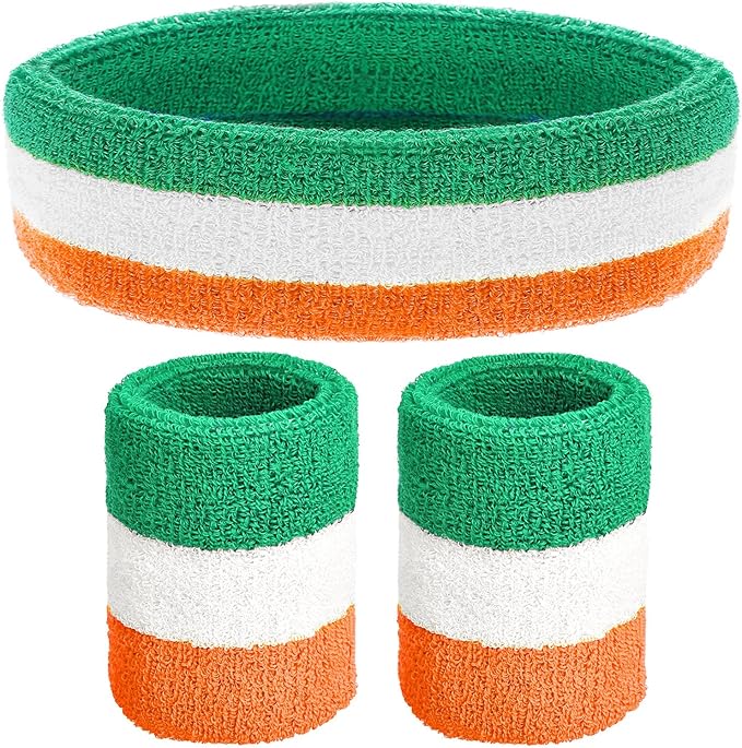 WILLBOND 3 Pcs Sweatbands Set 80s 90s Neon Sports Headband Tennis Striped Sweat Band Sports Competitions Games for Men Women Party Supplies