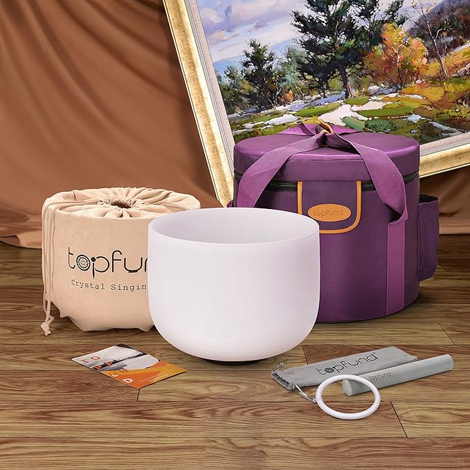 TOPFUND 8 inch C Note Crystal Singing Bowl Root Chakra with Heavy Duty Carrying Case and Suede Mallet