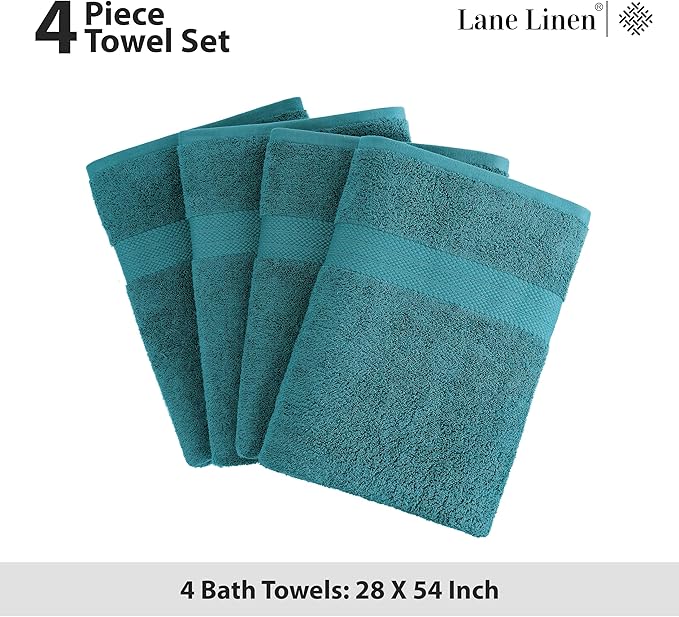 LANE LINEN 100% Cotton 4 Pack Bath Towels Set (28"x54") - Ring Spun, Large Cotton Towels for Bathroom - Quick Dry, Soft & Absorbent Bath Towel Set - Pre Shrunk, Wide Variety of Colors - Sea Port