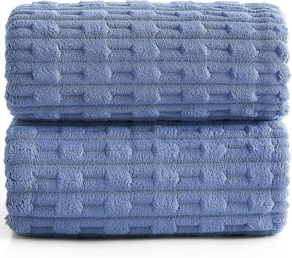 40x80 Inches Oversized Bath Sheets Extra Large Bath Towels Set of 6 for Adults Super Soft Quick Dry Lightweight Lint Free Absorbent Stripe Microfiber Shower Towels (Light Blue, 2 Piece)