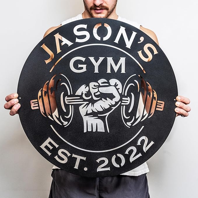 Custom Metal Dumbbell Gym Name Sign, Weightlifting Workout Room Wall Art, Personalized Home Gym Sign, Custom Gym Decor, Workout Garage