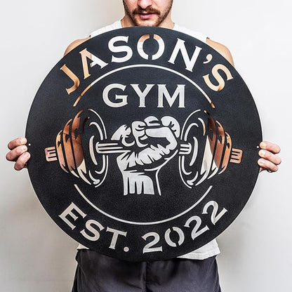 Custom Metal Dumbbell Gym Name Sign, Weightlifting Workout Room Wall Art, Personalized Home Gym Sign, Custom Gym Decor, Workout Garage