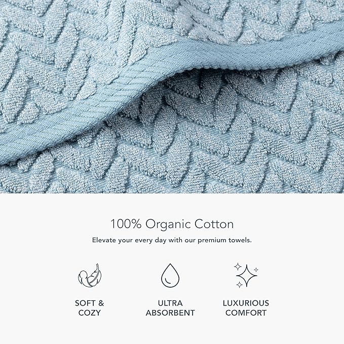 Texere 100% Organic Cotton Jacquard 650 GSM Premium Bath Towel Sets - Extra Absorbent Quick Dry and Plush (Cable, Smoke Blue, 2 Bath Towels)