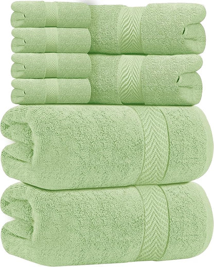 Oakias Premium Towel Set 600 GSM 8 Piece Green - 100% Ring Spun Cotton Highly Absorbent Towels Set - Super Soft Bathroom Towel Set - Hotel Quality Double Stitched Hem - Ideal for Hotels, Spa, Gyms