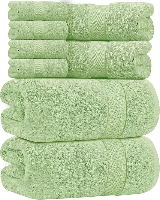 Oakias Premium Towel Set 600 GSM 8 Piece Green - 100% Ring Spun Cotton Highly Absorbent Towels Set - Super Soft Bathroom Towel Set - Hotel Quality Double Stitched Hem - Ideal for Hotels, Spa, Gyms