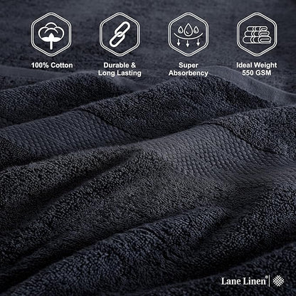LANE LINEN 100% Cotton Bath Towels 4 Pack (28"x54") - Ring Spun Mercerized Cotton Large Towel Set for Bathroom - Quick Dry, Soft & Absorbent Large Bath Towel Set - Oeko Tex Certified - Black Towels