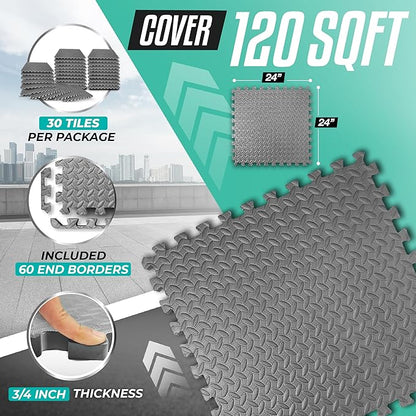 Yes4All 24SQFT-120SQFT Puzzle Exercise Mat for Home Gym, EVA Interlocking Foam Floor Tiles with Border for Workout Equipment