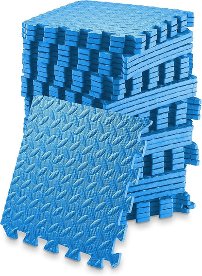Philosophy Gym Pack of 36 Exercise Flooring Mats - 12 x 12 Inch Foam Rubber Interlocking Puzzle Floor Tiles - Blue