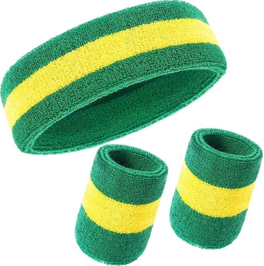 WILLBOND 3 Pcs Sweatbands Set 80s 90s Neon Sports Headband Tennis Striped Sweat Band Sports Competitions Games for Men Women Party Supplies