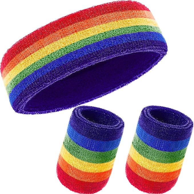 WILLBOND 3 Pcs Sweatbands Set 80s 90s Neon Sports Headband Tennis Striped Sweat Band Sports Competitions Games for Men Women Party Supplies