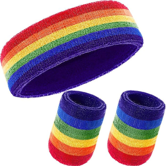 WILLBOND 3 Pcs Sweatbands Set 80s 90s Neon Sports Headband Tennis Striped Sweat Band Sports Competitions Games for Men Women Party Supplies