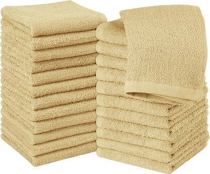Utopia Towels 24 Pack Cotton Washcloths Set, 100% Ring Spun Cotton, Premium Quality Flannel Face Cloths, Highly Absorbent and Soft Feel Fingertip Towels, Beige