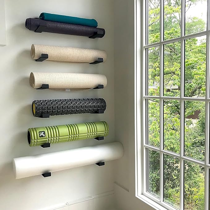 StoreYourBoard Yoga Mat Storage Rack – Yoga Mat Holder Wall Mount for Foam Rollers, Resistance Bands, Fitness Accessories, Home Gym Organizer, Holds Up to 30 lbs