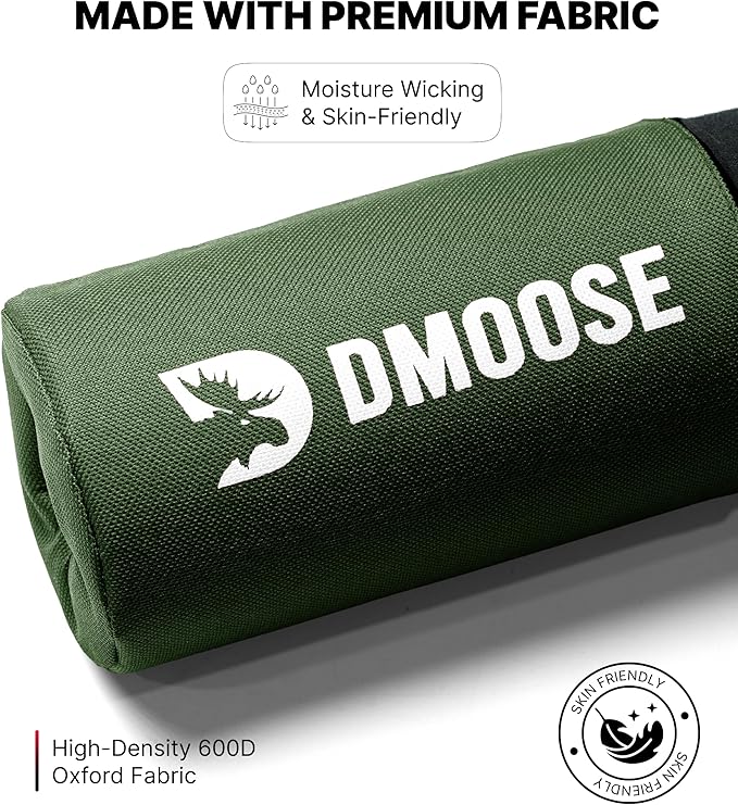 DMoose Fitness Barbell Pad for Hip Thrust, Squat & Lunges - Non-Slip Thick Foam Cushion for Neck and Back Support with Two Straps - Hip Thrust Pad for Leg Day - Fits All Olympic Bars and Smith Machine