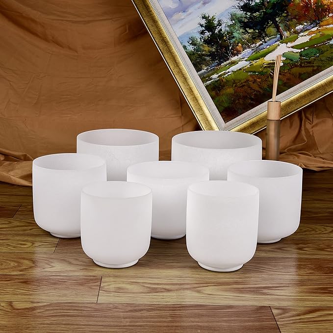 TOPFUND 6-10" Chakra Set of 7 Crystal Singing Bowls with Carrying Cases and Singing Bowl Mallets