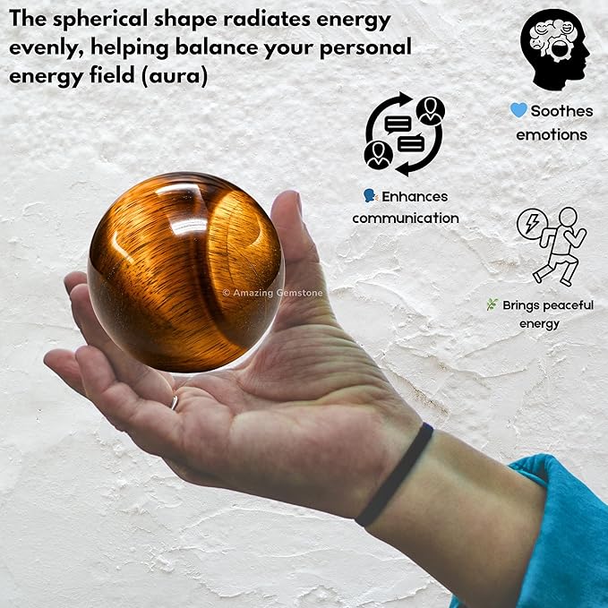 Amazing Gemstone Tiger Eye Crystal Ball with Stand - 2 Inches Crystal Sphere Meditation Balls for Witchcraft and Decorative Balls