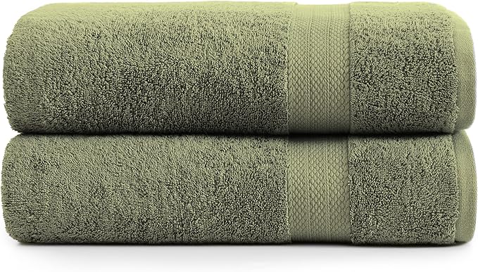 LANE LINEN 100% Cotton 2 Pack Bath Sheets (35"x66") - Ring Spun Cotton Extra Large Bathroom Towels - Quick Dry, Super Soft & Absorbent Oversized Bath Towels - Machine Wash in Cold Water - Oil Green