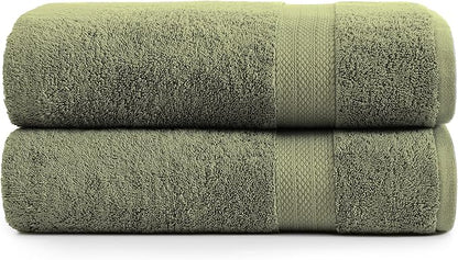 LANE LINEN 100% Cotton 2 Pack Bath Sheets (35"x66") - Ring Spun Cotton Extra Large Bathroom Towels - Quick Dry, Super Soft & Absorbent Oversized Bath Towels - Machine Wash in Cold Water - Oil Green