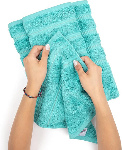 American Soft Linen Premium 3 Piece Towel Set, 1 Bath Towel 1 Hand Towel 1 Washcloth, 600 GSM 100% Cotton Turkish Towels for Bathroom, Turquoise Towel Set