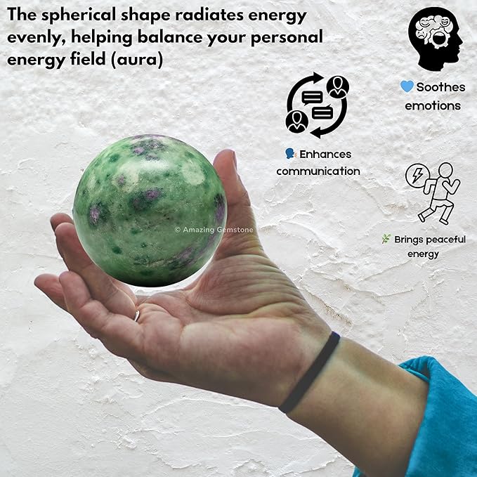 Amazing Gemstone Ruby Fuchsite Crystal Ball with Stand - 2 Inches Crystal Sphere Meditation Balls for Witchcraft and Decorative Balls
