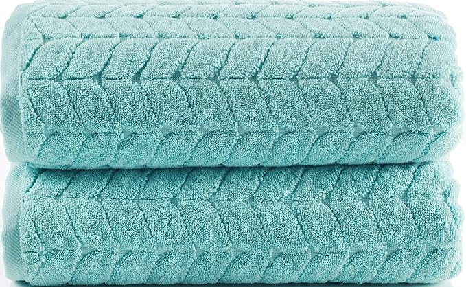 BAGNO MILANO Turkish Bath Towels, Soft Plush Jacquard Luxury Bath Towels, Quick Dry Towel Set (Aqua Green, 2 pcs Bath Towel Set)