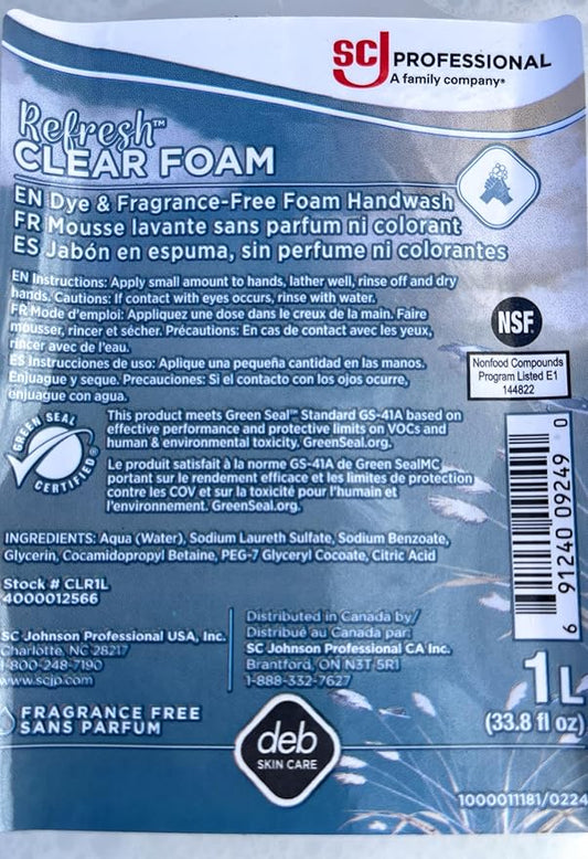 SC Johnson Professional REFRESH CLEAR FOAM HAND SOAP 1 LITER, Pack of 1