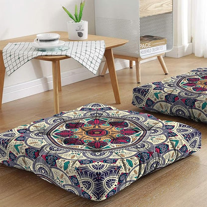 Mandala Meditation Cushion, Boho Meditation Mat, Meditation Pillows for Sitting on Floor, Cushions for Sitting in Home and Outdoor, Square Floor Pillows Cushion Seating for Yoga 22'' x 22''