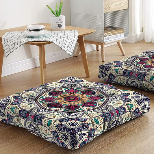 Mandala Meditation Cushion, Boho Meditation Mat, Meditation Pillows for Sitting on Floor, Cushions for Sitting in Home and Outdoor, Square Floor Pillows Cushion Seating for Yoga 22'' x 22''