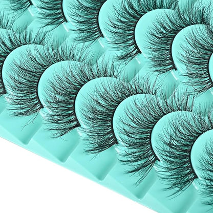 Natural Lashes Wispy Eyelashes Fluffy Mink Lashes Naturl Look Small Strip Eyelash 10 Pairs Short Lashes Pack Lightweight Cat Eye Lash Strips Set (Semi-Wispy | 10-14mm)