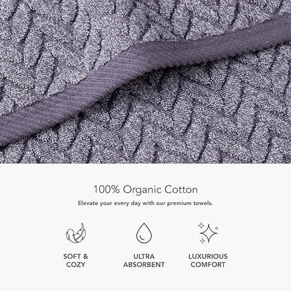 Texere 100% Organic Cotton Jacquard 650 GSM Premium Bath Towel Sets - Extra Absorbent Quick Dry and Soft (Cable, Granite, 2 Bath Towels)