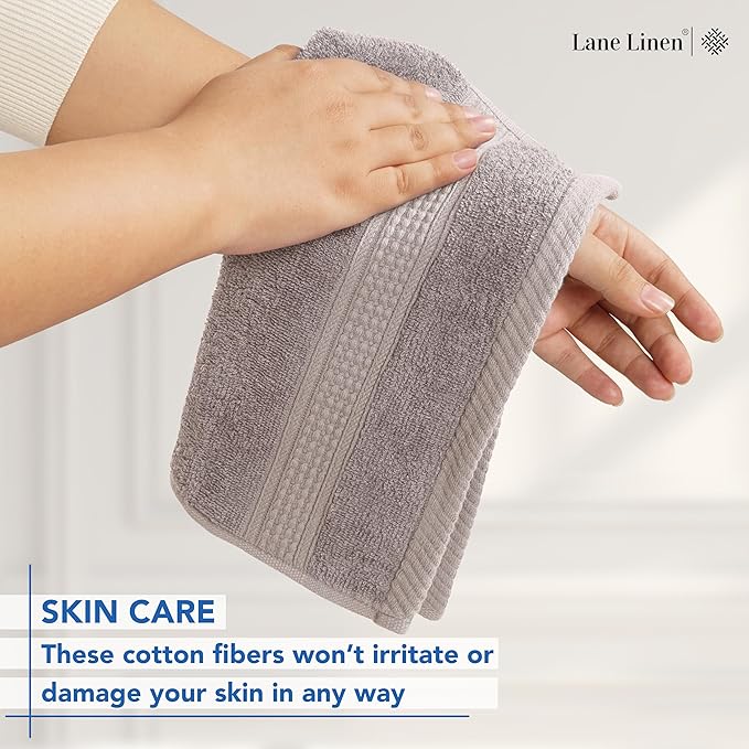 LANE LINEN 100% Cotton Wash Cloths - 12 Pcs - Spa & Salon Quality - Ring Spun Cotton Face Cloths - Soft & Absorbent Washcloths for Body, Beauty, Home, Gym - Fingertip Towels Set - 13"x13", Platinum