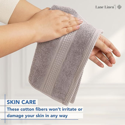 LANE LINEN 100% Cotton Wash Cloths - 12 Pcs - Spa & Salon Quality - Ring Spun Cotton Face Cloths - Soft & Absorbent Washcloths for Body, Beauty, Home, Gym - Fingertip Towels Set - 13"x13", Platinum